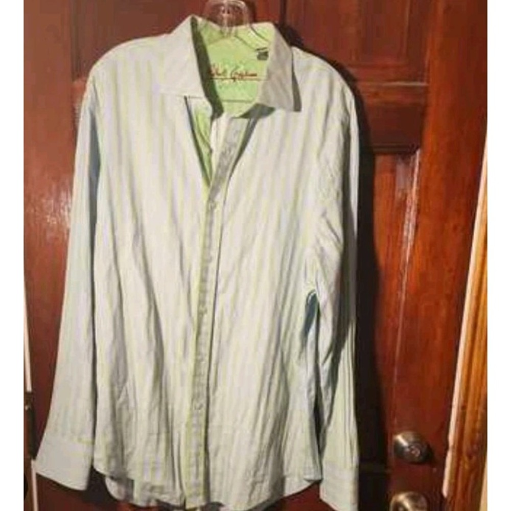 Robert Graham Mens 3XL Button Up Shirt Long Sleeve Striped Green Blue RN81913